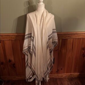 Elegant Cream and Gray Striped Shawl